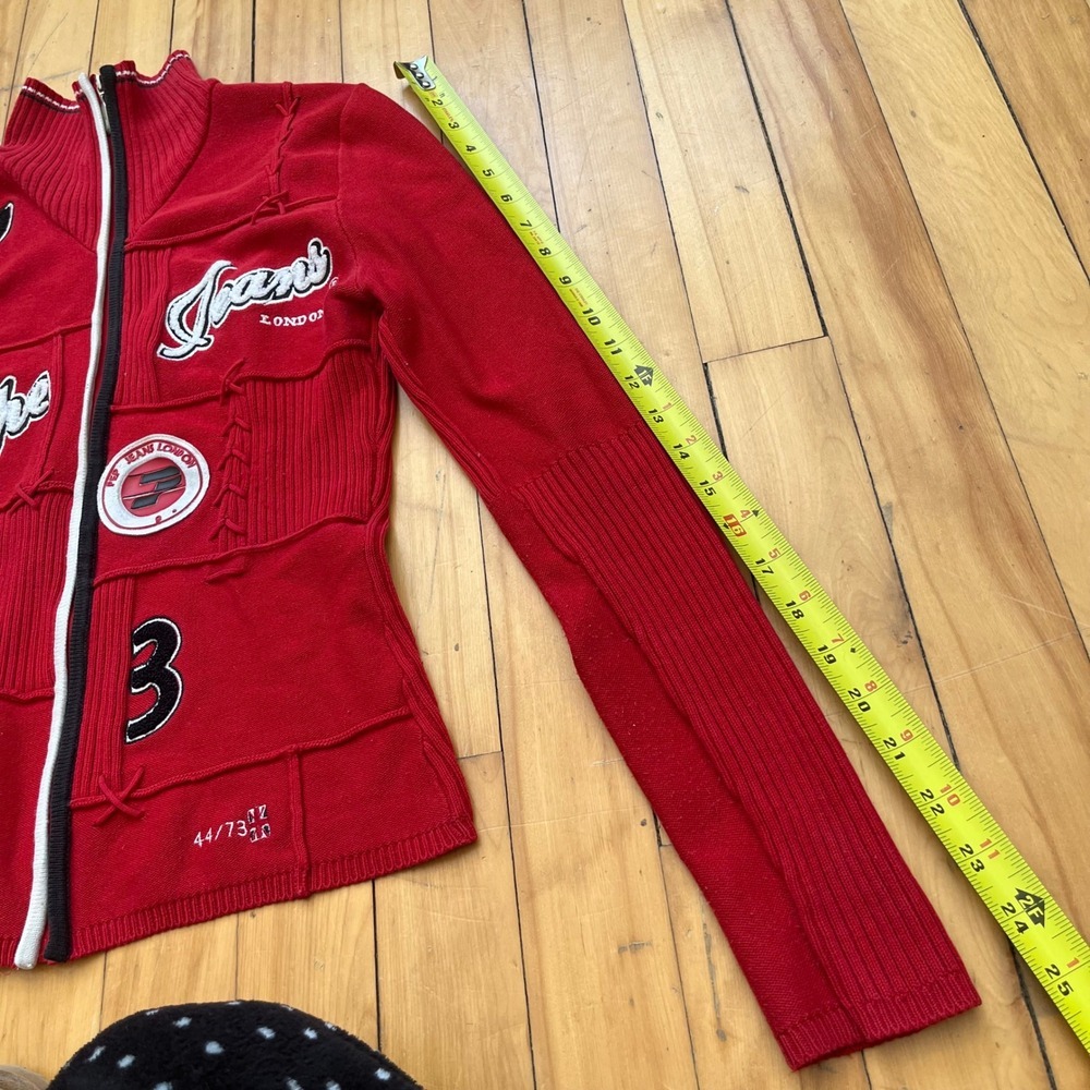 Pepe Jeans London Red Patchwork Full Zip Varsity Sweater Womens Large Vtg Y2K - Picture 5 of 9